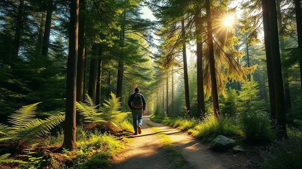 Sunlit forest trail for finding nature trails near me